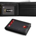 RUNBOX Novelty Wallet for Men Slim 11 Credit Card Holder Slots Leather RFID Blocking Small Thin Men's Wallet Bifold Minimalist Front Pocket Large Capacity Gift Box, Modern Black