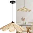 Natural Rattan Pendant Light, Boho Petal Hanging Light Fixture, Ideal for Kitchen, Entryway, Dining Room, Bedroom, Living Room, Easy Assembly (Large)