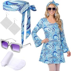Janmercy 5 Pcs 70s Disco Outfit for Women Hippie Costumes Accessories 70s 80s Halloween Decades Party Cosplay, X-Large
