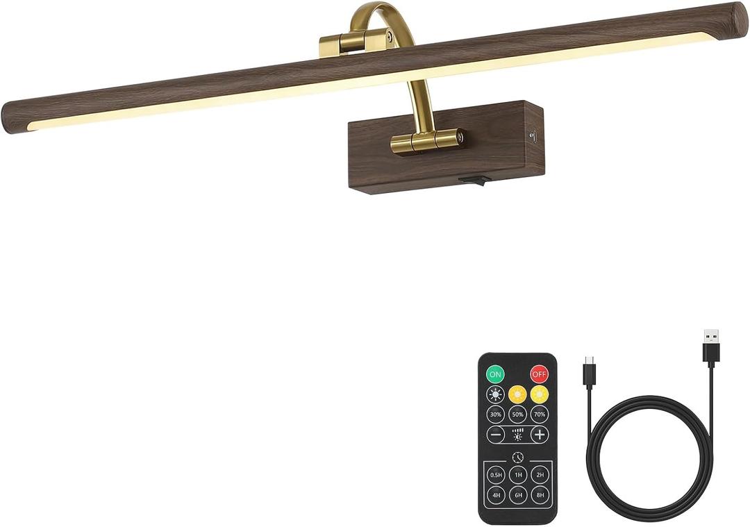 DESOOP Wireless Picture Light, Wood Grain Finish Rechargeable Art Light, 23.62 inch