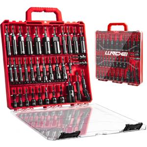 LLNDEI Magnetic Impact Nut Driver Set, 55PCS 1/4 socket set with Deep Driver Bit Sets Includes Bit Extension, Pivoting & Wing Nut Setters Compatible with Impact Drills & Deep Drivers