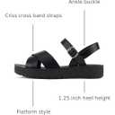 Soda CHESTER ~ Women Flat Sandals Flatform Ankle Buckle Criss Cross Band Straps Sandals Shoes (Gold Raffia, 6) (Black)