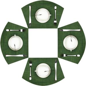 Wedge Placemats,Set of 4 Vinyl Placemats for Round Tables Woven Non-Slip Heat-Resistant Easy to Clean Wipeable Washable Dinner Table MatsSeaweed Green