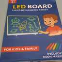 LED Doodle Glow Note Board 13.7"X10"  Light Up Acrylic Dry Erase Message Drawing with 7 Colors, Dynamic Modes, 7 Pens, Invisible Stands, Hanging Kit  Fun Whiteboard for Home, Office, Kitchen