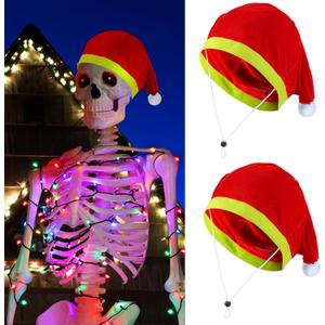 2 Pcs Giant 12 ft Skeleton Santa Hat 44 Inches Extra Large Adjustable Christmas Velvet Skeleton Costume Accessories (Red and Green)