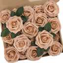N&T NIETING Artificial Flowers, 25pcs Foam Roses Fake Flowers for DIY Wedding Bouquet Party Baby Shower Decoration, Home Display, Dusty Brown