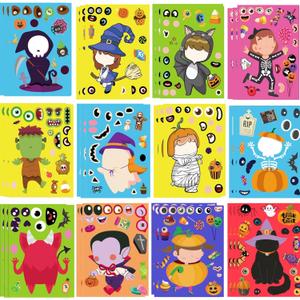 36 Sheets Large Size Halloween Stickers for Kids, Make Your Own Stickers, Crafts, Party Favors Games, Trick or Treat Party Supplies5.9in*8.3in