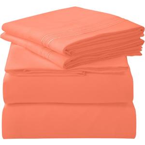ROYALE LINENS 4 Piece Queen Sheets Set - Soft Brushed 1800 Microfiber Bedding - 1 Fitted and 1 Flat Sheet, 2 Pillow Cases - Wrinkle Free & Fade Resistant - Hotel Luxury Bed Sheets Set (Coral, Queen)