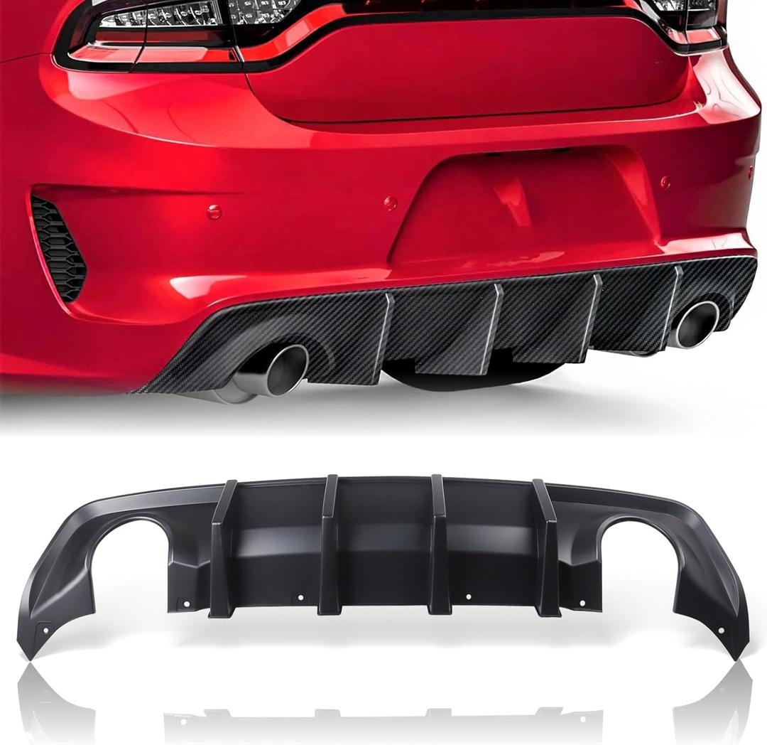 Rear Lower Bumper Lip Diffuser Fit for 2020-2024 Dodge Charger Widebody SRT Hellcat Scat Pack Rear Diffuser Side Skirt Splitter Spoiler Wing Body Kits Air Dam Accessories (Matte Black)