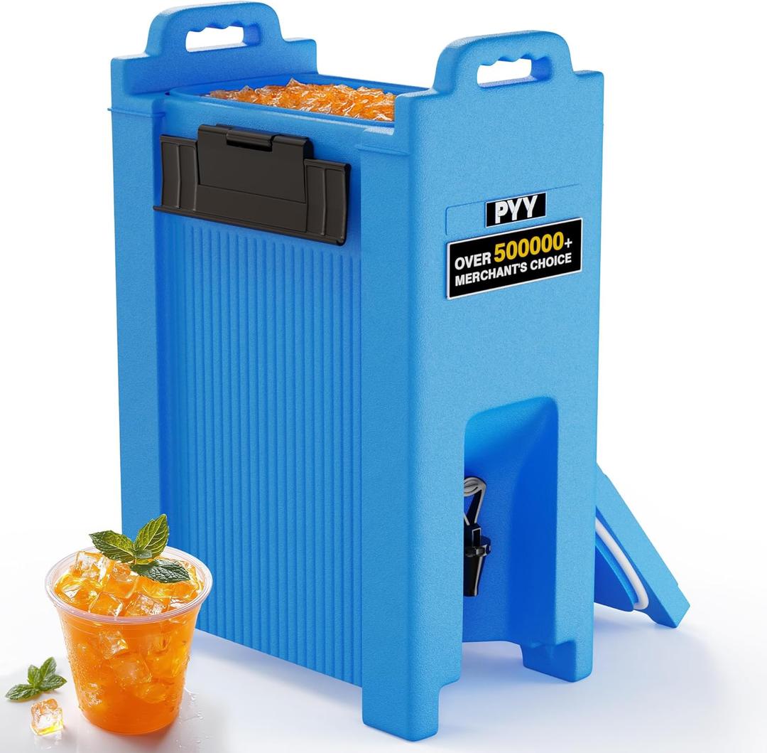 PYY Insulated Beverage Dispenser 5 Gallon, Hot and Cold Drink Water Coffee Carrier with Spigot Handle and Stand, Commercial Thermal Container for Chocolate Cocoa Iced Juice Tea Milk Restaurant Party (Blue)