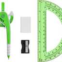 4 x Unjoo Compass for Geometry Set, 6 Inch Protractor, Clear Plastic (Green)
