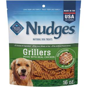 Blue Buffalo Nudges Grillers Natural Dog Treats, Made in the USA with Real Chicken, 16-oz Bag (EXP 01/10/27)