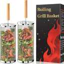 Rolling Grill Basket, Fathers Day Gifts for Dad Husband, Removable Wooden Handle, 304 Stainless Steel, Nesting BBQ Tools for Vegetable, Outdoor Smoker Camping Accessories, Grill Gift for Men Birthday