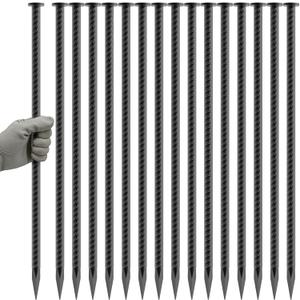 Rebar Spikes 16 Inch 16 Pack, 1/2 Inch Diameter Heavy Duty Rebar Ground Stakes, Galvanized Anchoring Spikes for Speed Bump, Landscape, Parking Curb, Handicap Ramp and Tent
