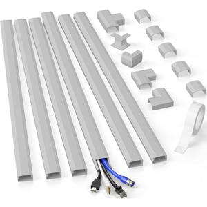 94.5in Cord Covers for Wires on Wall, Delamu Easy Set up Cord Hider, Large Wire Hider Wire Covers for 3-4 Cords on Wall, Grey Cable Hider Cable Raceway, Tv Cord Hider for Wall Mount, 6X W1.18 H0.67in