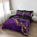 Gold Comforter Set 8 Pcs Purple Bedding Set Queen Size Bed in A Bag Purple and Black Marble Stone Texture Abstract Room Decor