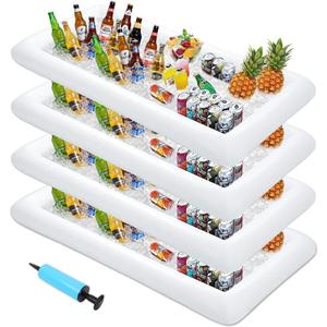 MorTime 4 PACK Inflatable Ice Serving Bar, 53"x25" Server Tray Pool Buffet Drink Cooler, Ice Tray Food Drink Containers for Summer Parties