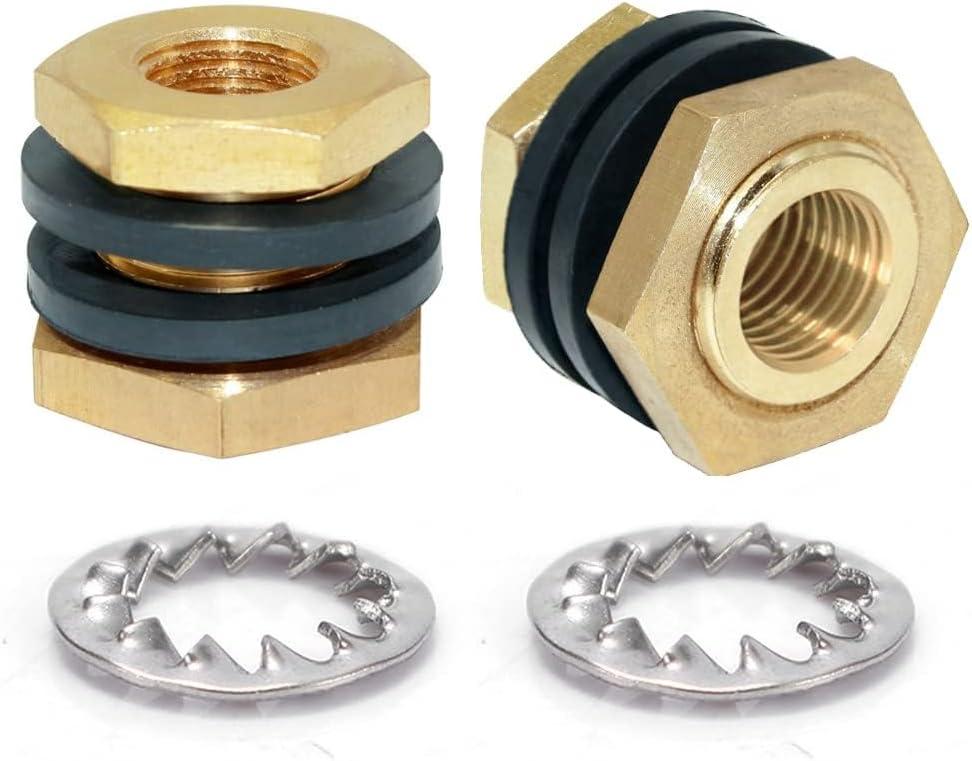 Joywayus 1/8" NPT Female 3/8" Male Brass Bulkhead Fitting Bulk Head Bulkhead Tank Fitting Coupler (Pack of 2)
