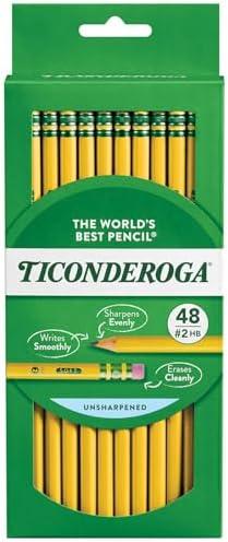 Ticonderoga Wood-Cased Pencils, Unsharpened, 2 HB Soft, Yellow, 48 Count