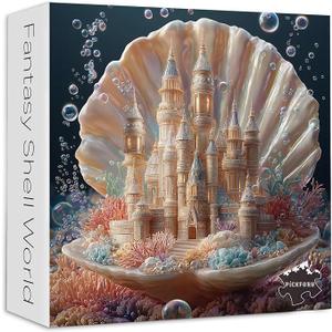 PICKFORU Seashell Castle Puzzles for Adults 1000 Pieces, Sea Coral Pearl Jigsaw Puzzles, Difficult Unique Ocean Art Theme as Home Decor