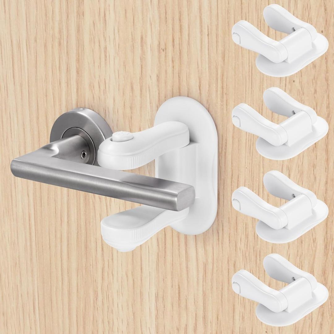Inaya Door Lever Lock (4 Pack)  Child Proof Handle Locks, 3M Adhesive & Easy Installation for Home, Baby-Proof Locks for Kids Safety, Compatible with standard doors (Two Side)
