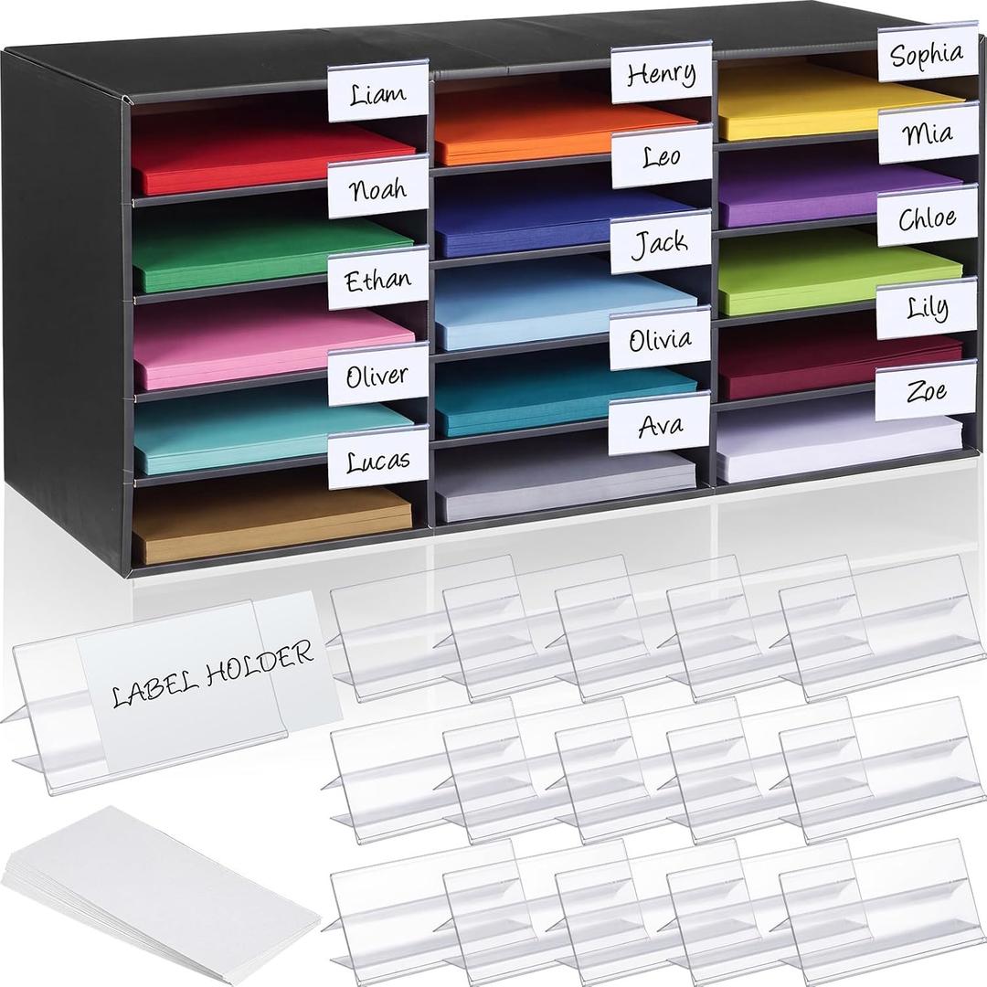 15 Slots Classroom Mailbox Label Paper Storage Cardboard Organizer, Black