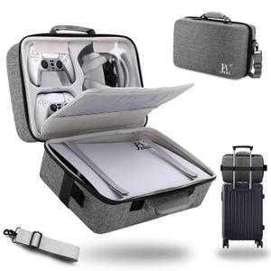 Hard Shell Carrying Case for PS5, PS5 Pro, Travel Protective Bag Suitable for Playstation 5 Digital Edition, Console, Controllers, Headset and Gaming Accessories, Grey, 17" X 10" X 10.5"