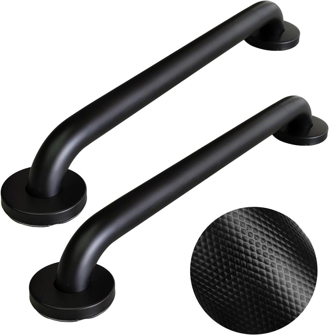 24 Inch Handicap Grab Bars, 2 Pack Stainless Steel Grab Bar for Bathtubs and Showers, Wall Mount Safety Shower Grab Bars for Seniors Injury Elderly, Matte Black Knurled