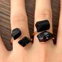 Black Tourmaline Ring for Women, Vintage Gold Tone Black Rings for Men, Adjustable Natural Stone Ring for Chunky Jewelry