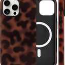 flewfun Magnetic for iPhone 16 Pro Case Cute Tortoise Shell Phone Case, Leopard Print Shockproof Slim TPU and Hard PC Protective Cover Fit for MagSafe Designed for Women Girls, Brown Amber
