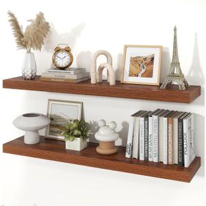 Floating Shelves for Wall, 9.3" Deep Wall Mounted Wood Shelves for Bathroom, Bedroom, Living Room, Kitchen, Hanging Shelf for Books/Storage/Room Decor (Walnut, 40"), 40" Set of 2