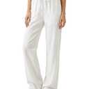 Zylioo White Linen Palazzo Pants for Tall Ladies 6Ft Height, High Waisted Long Casual Trousers, 2XL