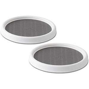 Copco 9 Inch Non Skid Pantry Cabinet Lazy Susan Turntable, 2 Pack Spinning Organizer for Kitchen, Countertop, or Bathroom, White and Gray