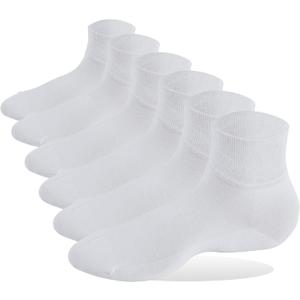 Forcool Diabetic Men's Women's Non Binding Loose Top Wide Diabetic Socks Large Ankle Low Cut Cotton Edema Diabetes Socks with Seamless Toe, 6 Pairs White Large