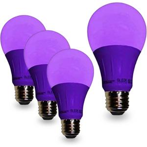 SLEEKLIGHTING Purple Light Bulb A19 LED, 120 Volt - 3-Watt Outdoor Light Bulbs- Medium Base - UL-Listed Purple LED Light Bulb- Lasts More Than 20,000 Hours 4pack