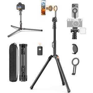 XXZU 74" Magnetic Phone Tripod with Magnetic Clip for Magsafe,Camera Tripod,Tripod For Camera Phone with Remote & Cold Shoe,Camera Stand Tripod for iPhone/Canon/Nikon/DSLR/Digital Camera Accessory Kit