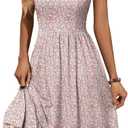 ZABERRY Womens Summer Midi Dress 2026 Elastic Straps Square Neck Cute Floral Flowy A-line Sundresses for Women (Pink, XL)