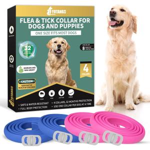 YOTANGO 4 Pack Flea Collar for Dogs, Dog Flea Collar Waterproof, 32 Months Prevention, Dog Fleas and Tick Treatment, Adjustable Fleas and Tick Protection for Dogs Puppy(Blue & Pink)