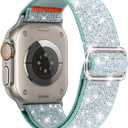 Bling Stretchy Nylon Band Compatible with Apple Watch Ultra 2 Band Women, 24mm Wide Sparkly Glitter Solo Loop Strap for iWatch 49mm 46mm 45mm 44mm Girl Shiny Elastic Wristband