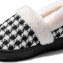 UBFEN Womens Mens Slippers Memory Foam Comfort Fuzzy Plush Lining Slip On House Shoes (5-6 Women/3-4 Men, White Black)