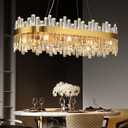 Luxury Modern Crystal Chandelier, L40'' Dining Room Chandelier Over Table, 16 Lights Rectangle Oval Flush Mount Pendant Light Gold Dining Room Light Fixture, for Kitchen Island & Living Room