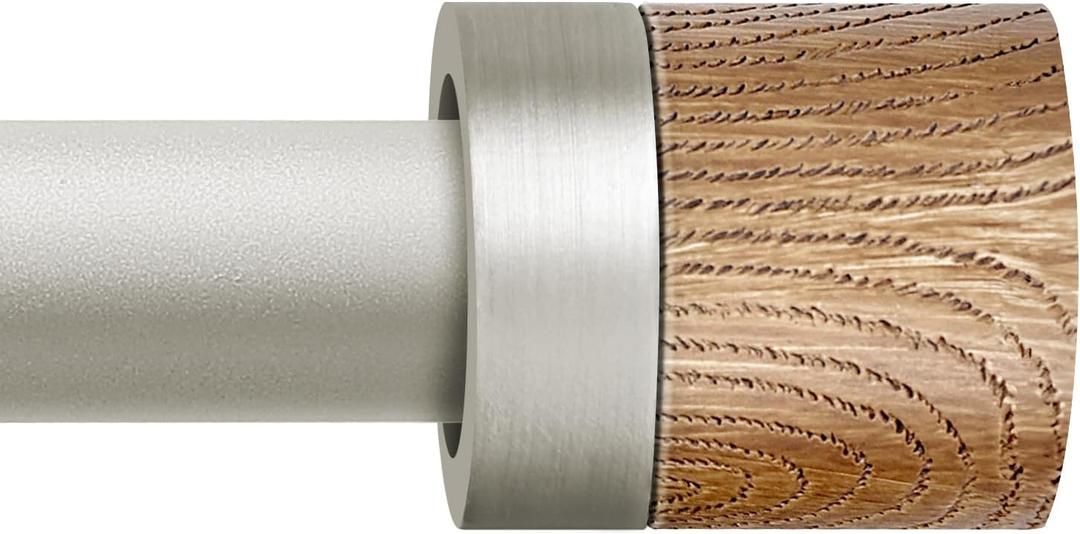 Boho Wood Curtain Rods for Windows 32 to 45 inch, 1" Heavy Duty Window Curtain Rod Adjustable with Imitation Wood Grain Finials, Rustic Decorative Farmhouse Drapery Rods Set (Nickel)