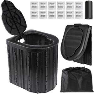 Camping Toilet, Portable Toilet for Adults, Camp Toilet with Handbag, Travel Potty for Camping, Hiking, RoadTrip, Car, Tent, Truck Drivers (black-15.7''H)