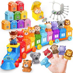 Animal Montessori Learning Toys for 2 3 4 5 Year Old Kids, Toddler Animals Train Locks & Keys Matching Toys Counting & Sorting Trains Set, Preschool Toy Boys Girls Christmas Birthday Gifts Age 2-4 3-5