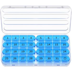 Zoksi Monthly Pill Organizer 1 Times a Day, 30 Day Pill Box Organizer,One Month Pill Case for Travel, 31 Day Daily Medcine Container for Vitamins, Supplement & Medication (Blue)
