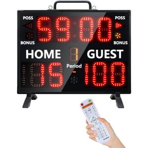 Electronic Basketball Scoreboard with Buzzer, Digital Scoreboard with Remote,Portable Score Keeper Battery Powered High-Bright Score Board for Sports Games