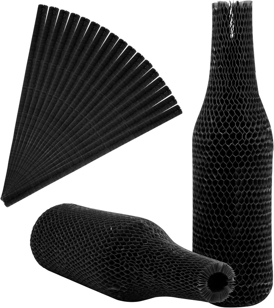 64 Set Wine Bags for Travel Honeycomb Paper, Reusable Glass Liquor Bottle Sleeves, Proof Hardened Safety and Impact Resist for Shipping Packing Transport Black
