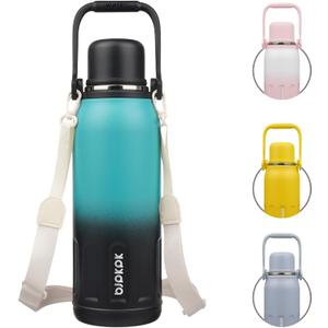 BJPKPK Insulated Thermos Water Bottle with Handle and Lid 50oz BPA Free Stainless Steel Water Bottles For Cold and Hot Beverages,TealBlack