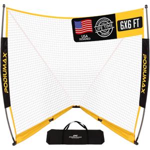PodiuMax Lacrosse Goal 6x6x7FT, with Upgrade Square Steel Frame Base, Foldable Lacrosse Goal Net with Carry Bag, Portable Lacrosse Net for Backyard Field Outdoor for Youth & Adults