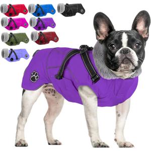 Doglay Dog Jacket Waterproof Dog Coat with Harness Built in, Christmas Puppy Winter Coat Reflective Turtleneck Puffer Snow Jackets for Small Dogs (Purple)